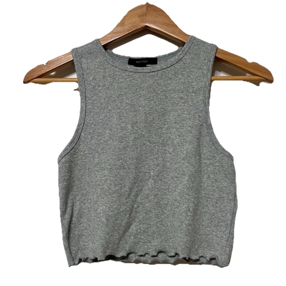 Forever 21 Y2K Heather Gray Wavy Lettuce Edge Crop Top